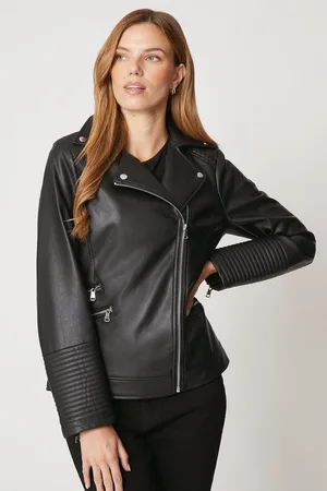 wallis Womens Faux Leather Biker Jacket - Size 8 UK