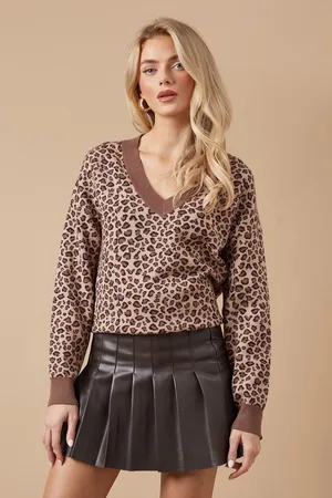 Oasis Womens Leopard V Neck Jumper - viscose - Size Small