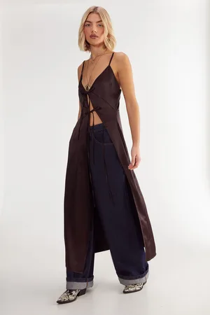 NASTY GAL Womens Satin Asymmetric Tie Maxi Top - - Size 8 UK