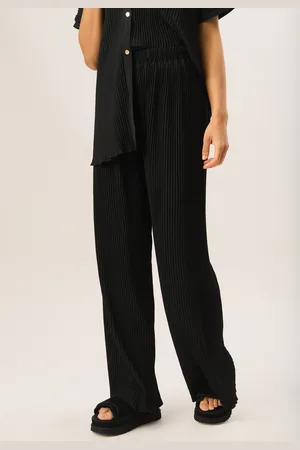 Gini London Womens Plisse Loungewear Wide Leg Trousers - - Size Small