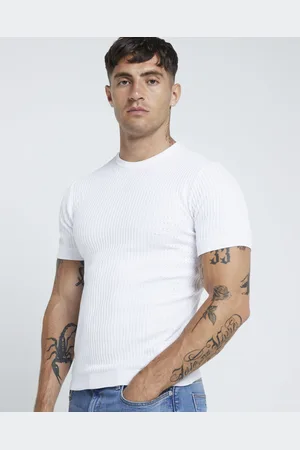 River Island Mens T-Shirt Muscle Fit Brick Pointelle - Size 2XL