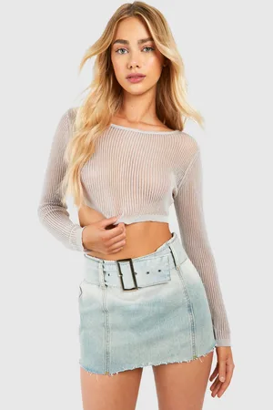 Boohoo Womens Raw Hem Panel Detail Denim Micro Mini Skirt - Cotton - Size 12 UK