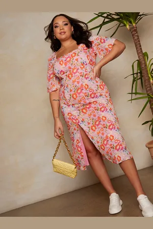 Chi Chi London Womens Plus Size Square Neck Floral Print Midi Dress in - Size 22 UK