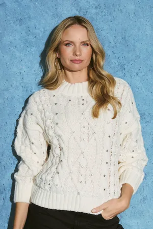 Izabel London Womens Sequin Embellished Cable Knit Jumper - Size 10 UK