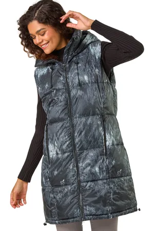 Roman Womens Print Longline Hooded Gilet - - Size 12 UK