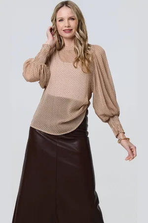 Izabel London Womens Mesh Fishnet Long Puff Sleeve Top - Size 14 UK
