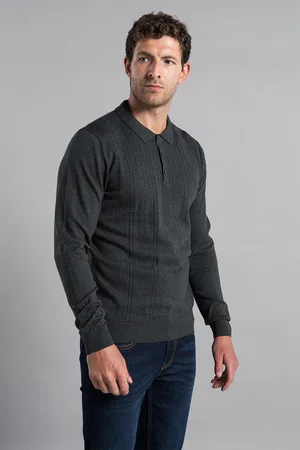 Kensington Eastside Mens Cotton Textured Knit Long Sleeve Polo - Size 2XL