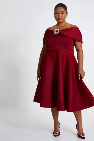 Quiz Womens Curve Dark Red Skater Midi Dress - - Size 24 UK