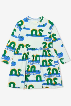 Mini Rodini Girls Organic Cotton Loch Ness Long Sleeve Dress in