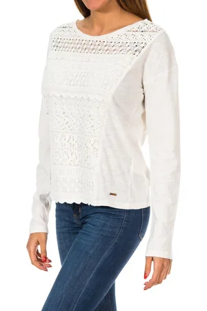 Superdry Womens Colorado Fringe Lace Tee G60002ON Long Sleeve Sweater - Cotton - Size 2XS