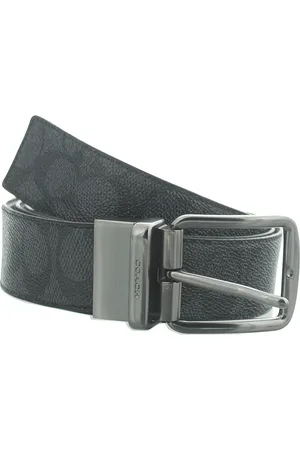 Coach Mens Wide Harness Signature Reversible Charcoal/ Belt Leather - One Size
