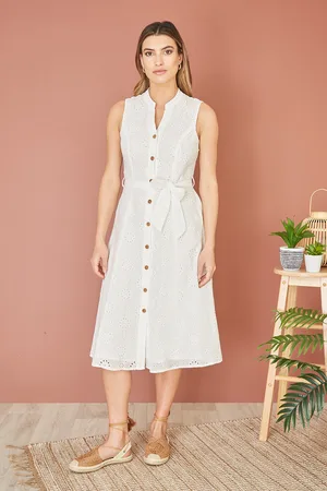 Yumi Womens Flower Broderie Anglaise Cotton Shirt Dress - Size 14 UK
