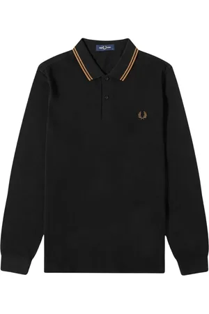 Fred Perry Mens Shaded Stone Twin Tipped Collar Long Sleeve Polo Shirt Cotton - Size Small