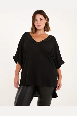 Blue Vanilla Womens Curve Batwing Top With Sequin Neck Trim - - One Size