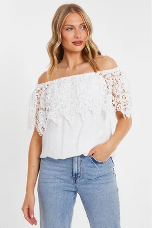 Quiz Womens Crochet Bardot Top viscose - Size Small