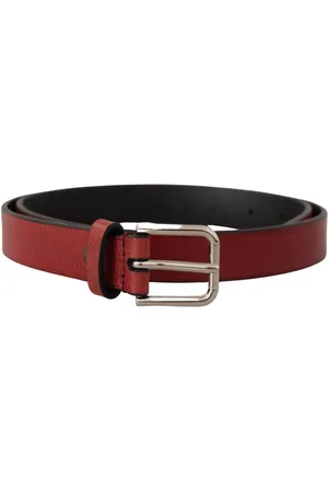 Dolce & Gabbana Mens Vitello Leather Silver Metal Belt - Size 85 cm
