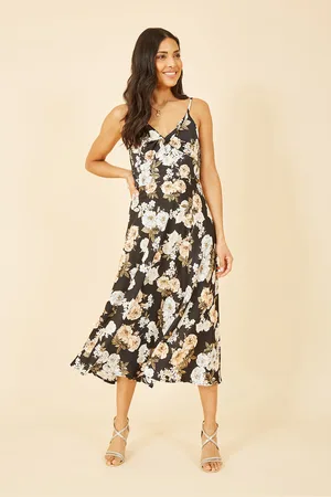 Mela Womens Floral Satin Twist Front Midi Dress - Size 8 UK