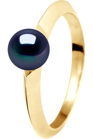 Diadema Womens - Ring - Diamonds and Yellow Gold - Real Freshwater Pearls - Tahitian Style - Size N