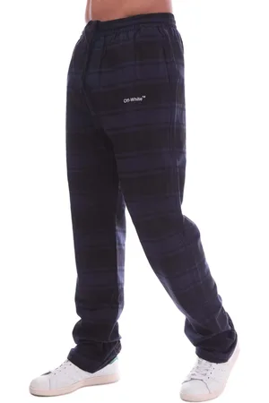 OFF-WHITE Mens Off White Outline Arrow Flannel Casual Pants in Blue-White - - Size Medium