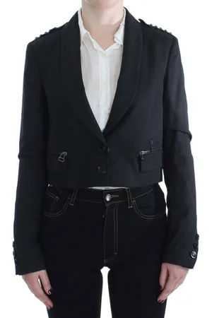 Exte Womens Gray Stretch Blazer Jacket with Logo Details - - Size IT 42 (Women