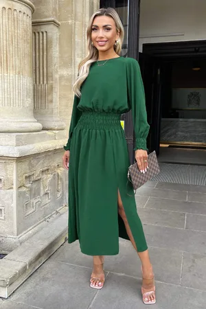 Ax Paris Womens Long Sleeve Shirred Detail Midi Dress - Size 10 UK