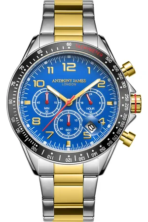 Anthony Mens Hand Assembled Tachymeter Chrono Two Tone Blue - Stainless Steel - One Size