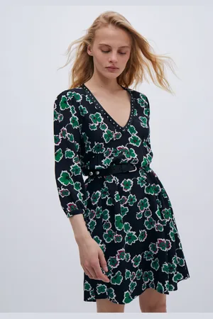 IKKS Womens Studded Collar Floral Print Mini Dress - - Size 10 UK