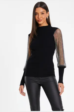 Quiz Womens Knit Diamante Sleeve Jumper - Size Small