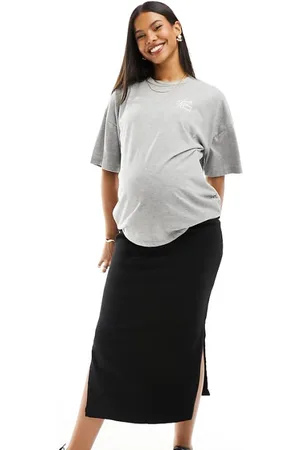 Mama;licious Womens Maternity over the bump denim skirt with side splits in - Size X-Small
