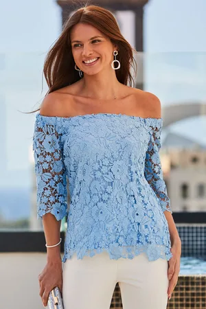 Sosandar Womens Pastel Luxe Lace Bardot Top - Size 6 UK