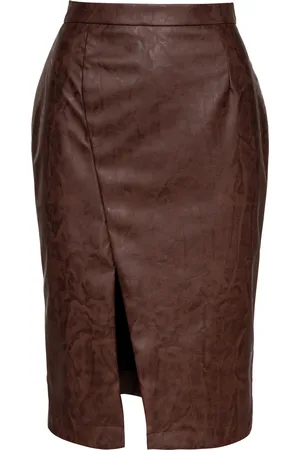 Conquista Womens Brown Faux Leather Pencil Skirt - Size Small
