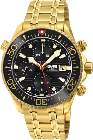 Gevril Mens Hudson Yards Chronograph Swiss Automatic, 316L Stainless IPYG Steel Case, Black Enamel Dial,316L Bracelet Watch. - - One Size