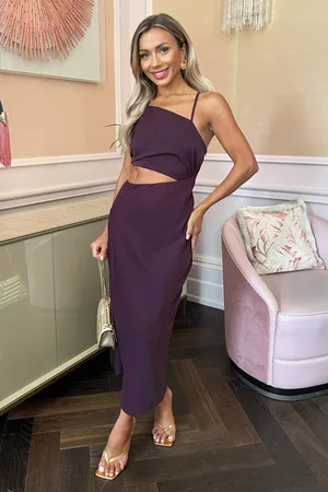 Ax Paris Womens Plum Asymmetric Cut Out Midi Dress - - Size 16 UK