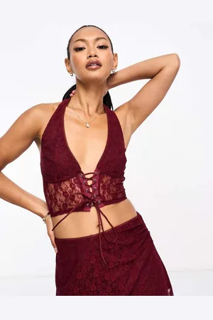 Annorlunda Womens lattice detail top in floral lace co-ord-Purple - Size 12 UK
