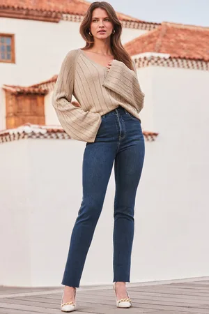Sosandar Womens Grey Raw Hem Slim Leg Jeans - Size 18 Long