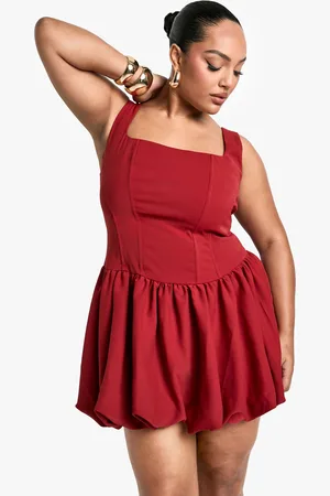Boohoo Womens Plus Square Neck Pleated Skater Dress - - Size 16 UK