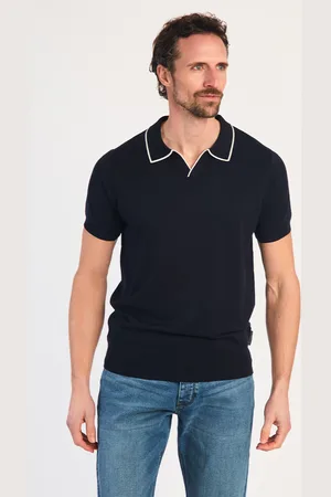 French Connection Mens Short Sleeve Open Collar Trimmed Polo Shirt - Size Medium