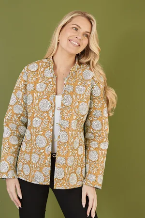 Yumi Womens Floral Print Reversible Cotton Quilted Jacket - Size 14 UK
