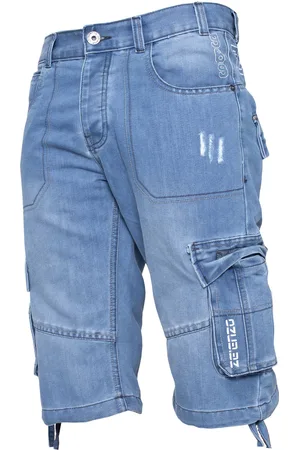 Enzo Mens Cargo Combat Denim Shorts - Cotton - Size 42 (Waist)