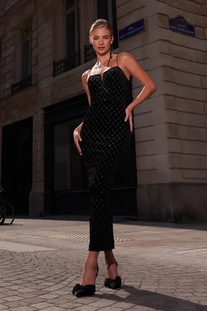 Quiz Womens Velvet Diamante Midi Dress - Size 18 UK