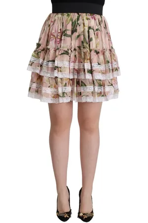 Dolce & Gabbana WoMens Lily Print Silk Mini Tiered A-line Skirt material_silk - Size IT 42 (Womens)
