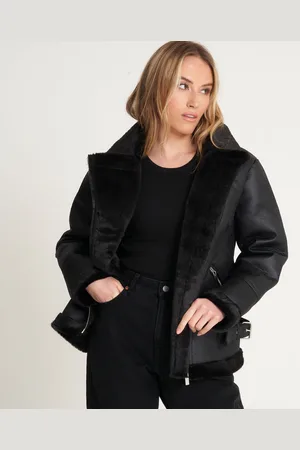 Barneys Originals Womens Curve Faux Fur Aviator Coat - - Size 32 UK