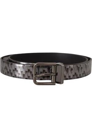 Dolce & Gabbana Mens Gray Herringbone Leather 3D Metal Buckle Belt - - Size 90 cm
