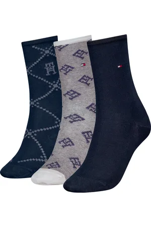 Tommy Hilfiger 3 Pack Giftboxed Monogram Womens Crew Socks Navy