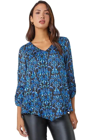 Roman Womens Abstract Print Metallic Ruched Blouse - - Size 12 UK