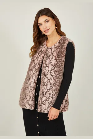 Yumi Womens Snake Print Faux Fur Gilet - Size 14 UK