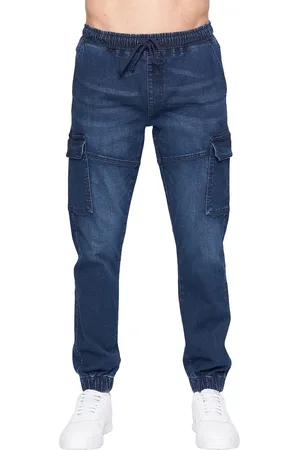 Crosshatch Mens Malimore Cuffed Ankle Cargo Jeans (Dark Wash) - - Size 34 Long
