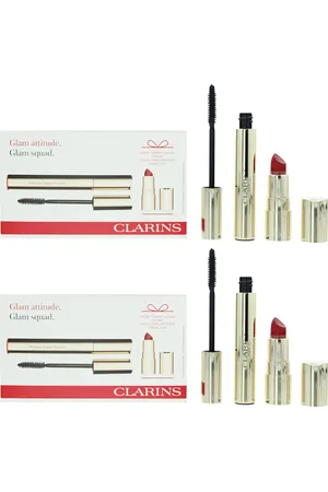 Clarins Womens Glam Attitude Gift Set Mascara Super Volume + Joli Rouge Velvet 742 x 2 - One Size
