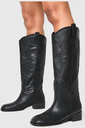 Boohoo Womens Square Toe Low Heel Knee High Western Boots - - Size UK 3
