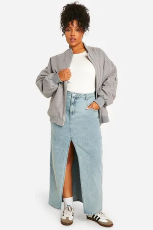 Boohoo Womens Plus Studded Pocket Detail Split Front Denim Maxi Skirt - Cotton - Size 16 UK